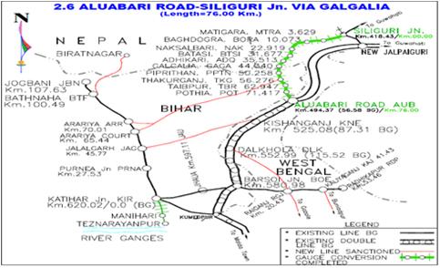 30 Gauge Conversion of Aluabari Road-Siliguri Jn- via Galgalia (76.23 Km) 1. Project Details Project Completed and Commissioned. 2006-07 76.23 Km 485 417.141 2 0 0 0% 86.01% Land Acquisition (Hect.
