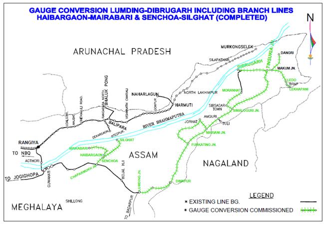 31 G.C. Lumding-Dibrugarh including Branch lines, Haibargaon- Mairabari (44.53 Km) and Senchoa- Silghat (61.44 Km) (Total 628 Km.) 1. Project Details Target: Project Completed & Commissioned.