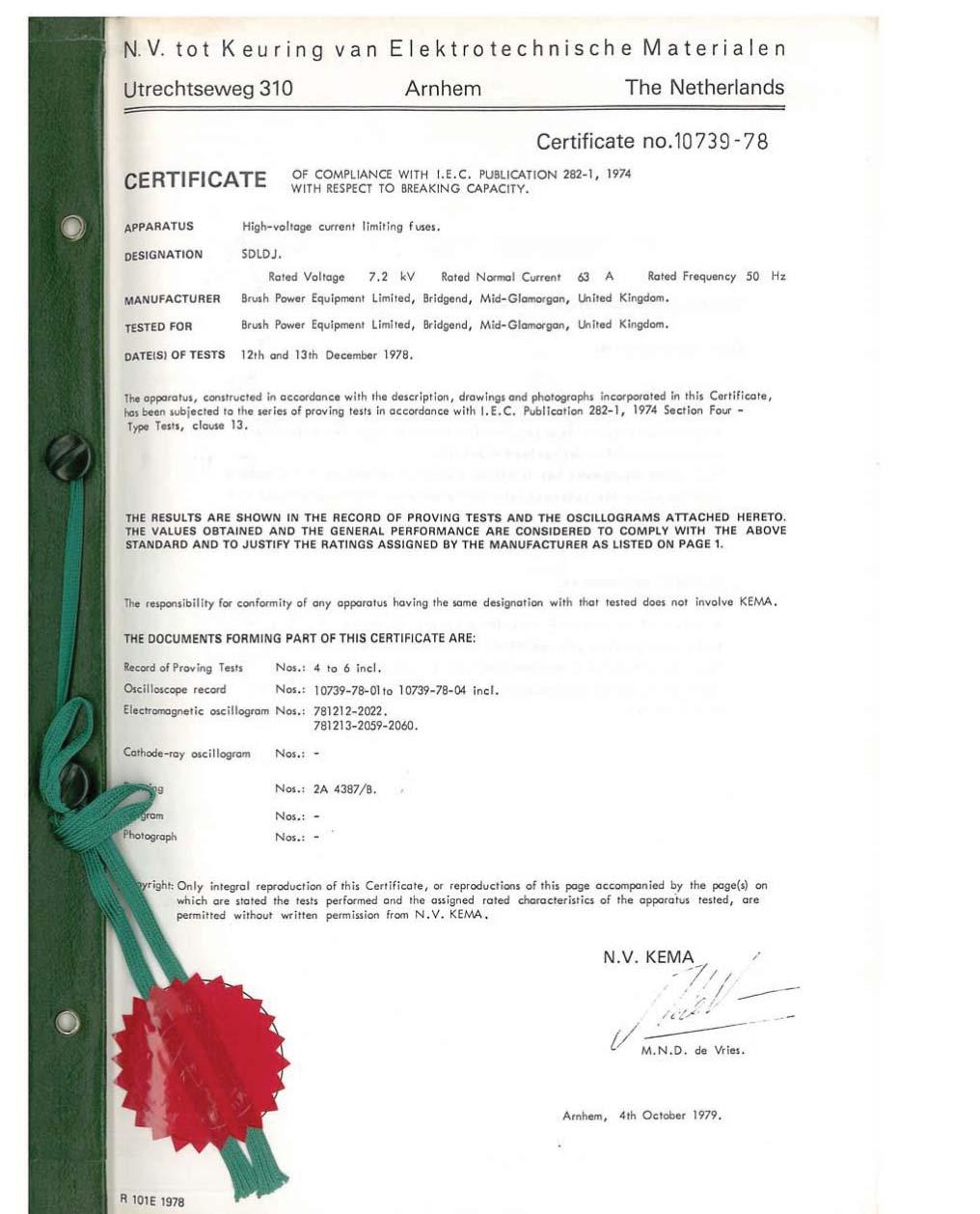 Technical Data 720103 This certificate refers to SDLDJ 7.