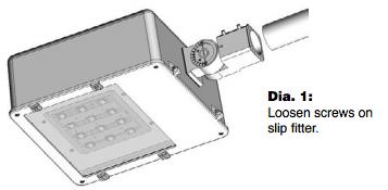 Installation Instructions for Slip Fitter Mount: 1. Ensure that the lamp pole diameter is less than the diameter of the connection tube diameter of 2 
