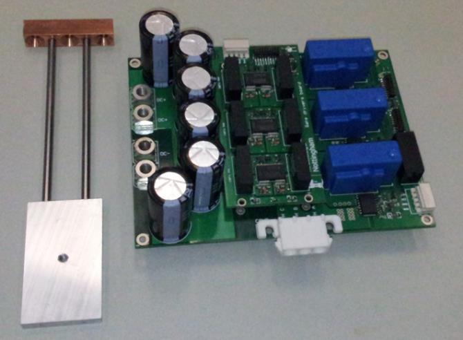 Completed power module Three phase output boards Three gate driver boards High current DC-DC converter A nine-phase
