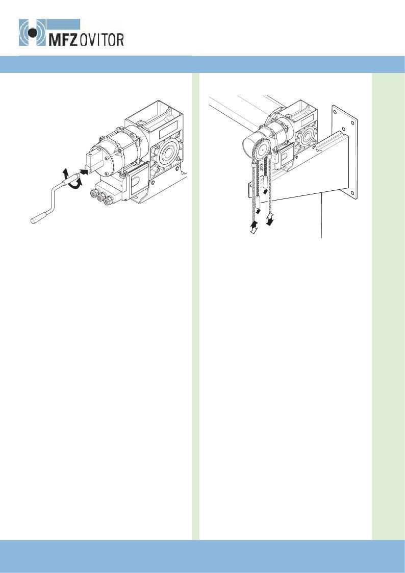 7. Emergency operation Operation with emergency hand crank Operation with emergency hand chain Push the emergency hand crank into the operator as far as it will go.