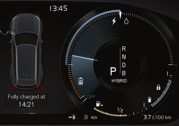 HYBRID INFORMATION IN THE DRIVER DISPLAY A number of symbols and animations are shown in the driver display depending on drive mode selected.