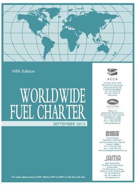 Worldwide Fuel Charter - WWFC Wish-list from vehicle and engine industry Vehicles automotive manufacturers published Worldwide Fuel Charter (latest edition 2013) justifies requirements of new