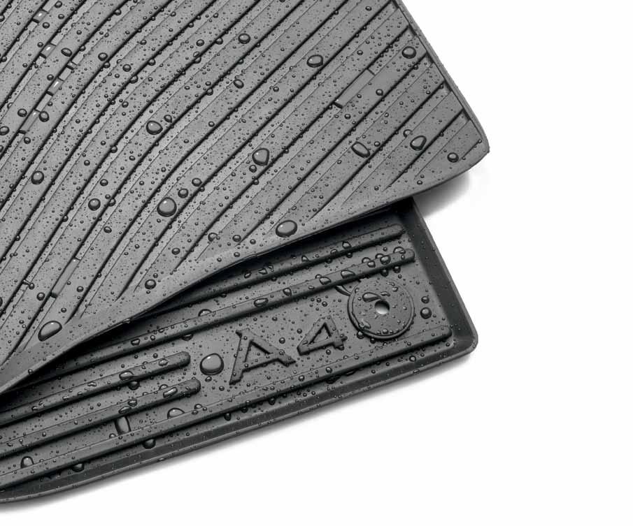 24 A4 S4 Accessories Audi Guard Comfort and Protection 25 All-weather floor mats Deep-ribbed, channeled design