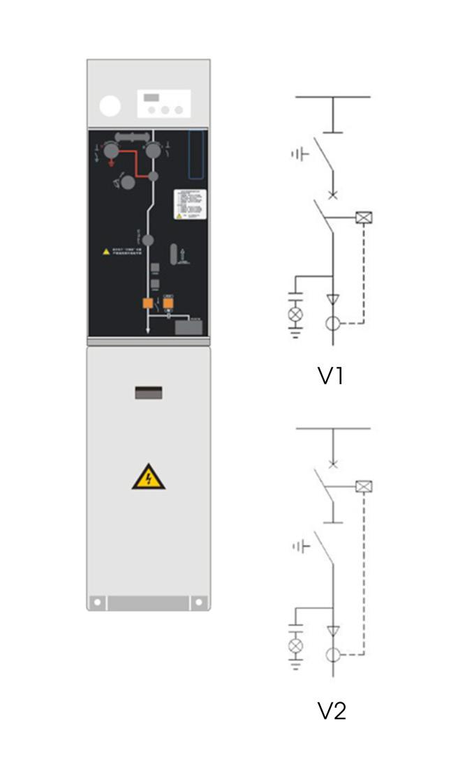M-RING 24-V Vacuum circuit breaker panel (V1&V2) Standard Configuration Busbar A/12A VCB for transformer/circuit protection, A Spring operating mechanism for VCB Disconnetor/earthing switch with