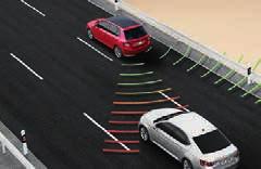 It monitors the space behind the car and indicates the driving lanes, based on the vehicle width.