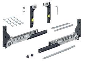 Suitable sheet metal screws must be used for installing the running and guide components on the 55 mm aluminium frame Set comprises: 2 running components with Silent System 2 guide components 2