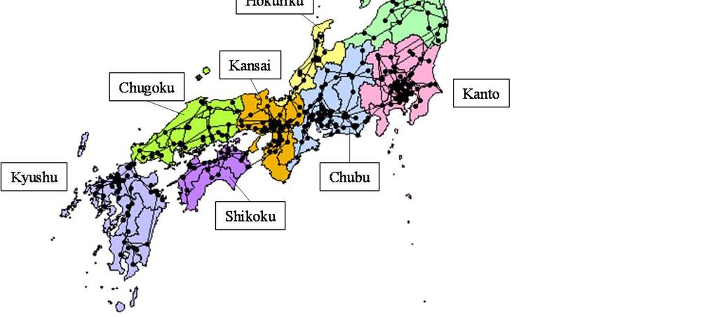 Grid Topology (352 nodes, 441 power transmission lines ) Consideration of grid topology is important in Japan Longitudinal-type grid topology, different from mesh-type topology like Europe Similar