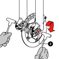 Warnings: Assembling the wheel on forks with ø20mm through-axle For a correct operation of the fork, install the wheel as explained below: Align the center of the wheel with each wheel axle clamp.