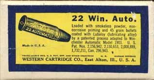 1931- "BULLSEYE" Non-Corrosive "LUBALOY" Issues WA-l.22 WIN. AUTO. "SMOKELESS POWDER".