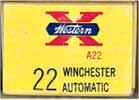 East Alton, ILL 1962- "SUPER-X" Issues WA-l.22 WIN. AUTO. "WESTERN". Yellow and white box with red and blue printing One-piece box with end flaps. Product code A22 on the ends.