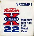 East Alton, ILL 1978- "SUPER-X" Issues LR-5.22 LONG RIFLE (EXPERIMENTAL). "SUPER-X". White box of 100 rounds with red and black printing.