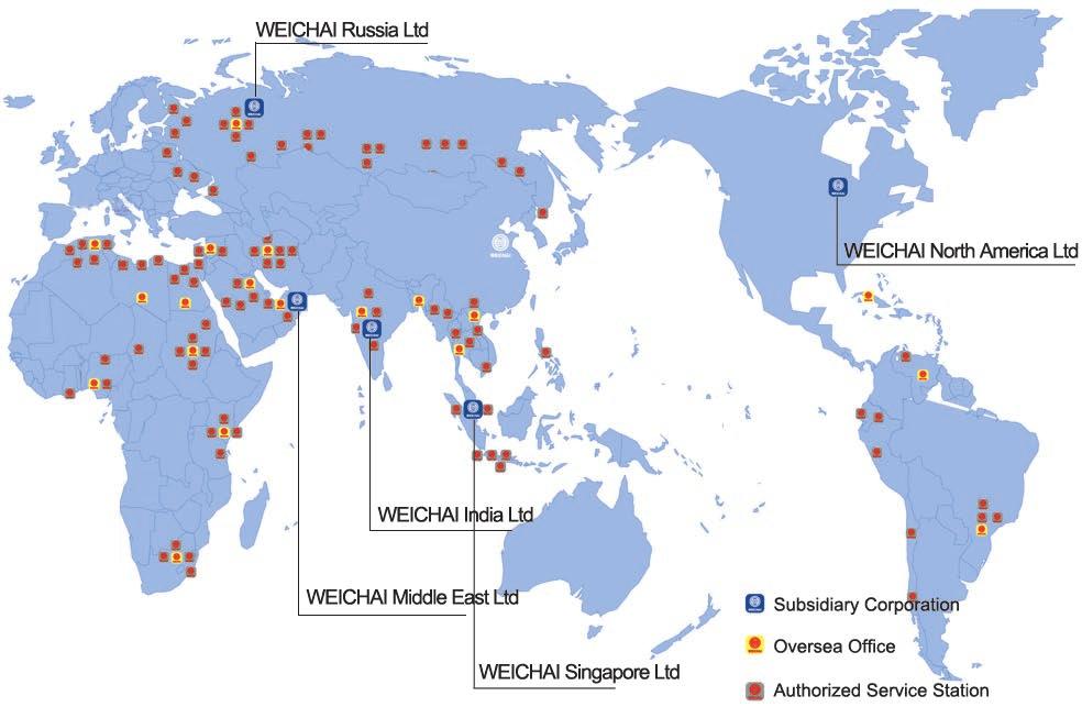 International Service Network International Service Network International Service Network Weichai has a broad market in 97 countries and regions in five continents.