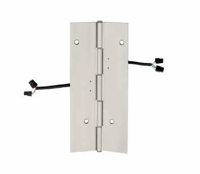 The PoE hinge features common wire colors coordinated to work with intelligent PoE electromechanical hardware from Corbin Russwin and Sargent.