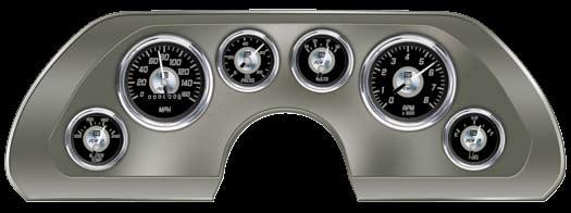 Power Series Instruments Analog Gauges Power Series gauges with burgundy, blue/gray and titanium highlights: voltmeter, speedometer, oil pressure, water temperature, tachometer, and fuel gauges Power