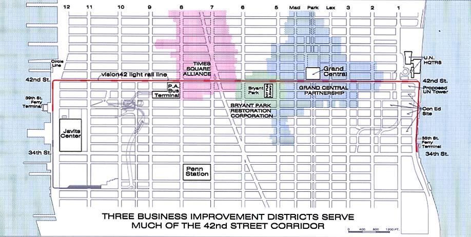 the three Business Improvement Districts that cover much of the 42nd St.