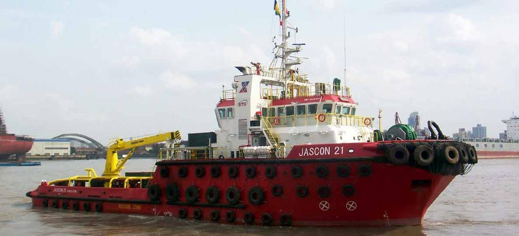 JASCON 20 / 21 6140 HP AHTS VESSEL, DPS-2 machinery Propulsion engines Generator sets Stern thrusters Bow thrusters Emergency generator performance Speed Bollard pull dynamic positioning 50.00 m 13.