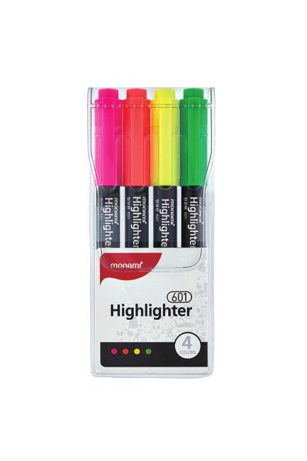 HIGHLIGHTER 67 Highlighter 601 Perfect for papers and faxes with brilliant flourescent ink Fade-resistant Easy to carry with convenient pocket clip VENTILATED CAP 4 COLOR SET 6 COLOR SET 14 1~4mm 138.