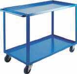 SHELF CARTS SHELF CARTS HEAVY-DUTY SHELF TRUCKS Durable Kleton blue enamel finish All-welded 14-gauge steel for extra strength Double-fold lip for safety and added strength 1" round tube handle for
