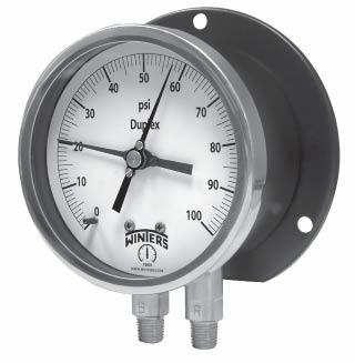PDX Duplex Gauge Description & Features: Heavy duty, highly accurate, aluminum case Brass and stainless steel wetted parts available Two separate bourdon tubes and pointers One red and one black