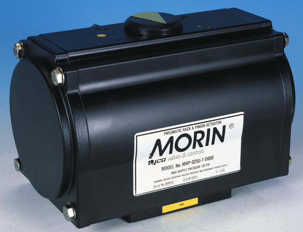 Morin MRP Pneumatic Rack and Pinion Actuators Tyco_Actuator_MRP_KVUDD0128_D301 Pneumatic Quarter-turn Actuators with Flexible Valve and Accessory Mounting Features Full bearing support on every