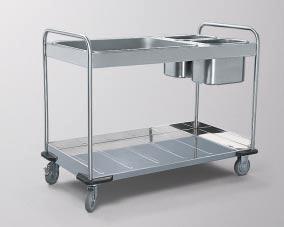 [ Delivery cart, Clearing cart ] Clearing cart, open Clearing cart in stainless steel, round tubular pushing handle, welded-in frame for wells and profiled shelf with high edge.