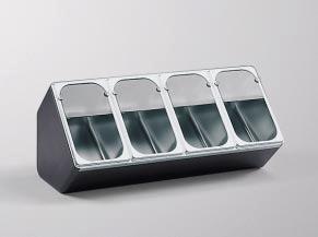 BB-GN4-T BB-GN8-T BB-GN12-T Cutlery boxes Anthracite-coloured plastic containers with 4 cutlery inserts GN 1/4, with transparent, hinged plastic lid which