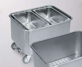 [ Special trolleys ] Potato and vegetable washing trolley Stainless steel bowl, deep-drawn with beaded edge, lever drain outlet with basket strainer 2. Suitable for: 2 x GN containers 11194 K.