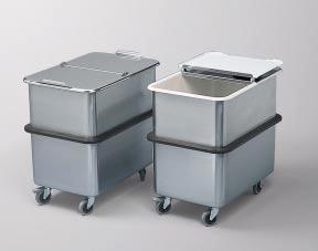 Material trolley in stainless steel Deep-drawn with hinged lid, removable with beaded handle. Galvanised / chrome castors.