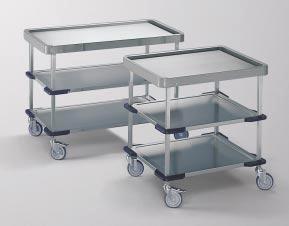 [ Serving cart ] Serving cart Jumbo Serving cart in stainless steel, round tubular pushing handle, smooth top with raised edges. Rustproof castors in acc. with DIN 18867, Part 8.