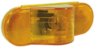 1(E, E2) AMP Pigtail: 66826 pg 177 Lens: Yellow 91143 Small, Aerodynamic, Combination Marker/Side Turn Lamp One way check valve expels water High impact base, polycarbonate