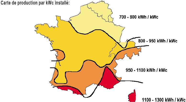 Information on photovoltaics (Continued) Average insolation in France Marseille Toulouse Nantes Lyon Paris Mulhouse Average insolation for a 30 South orientation 5.0 4.2 3.