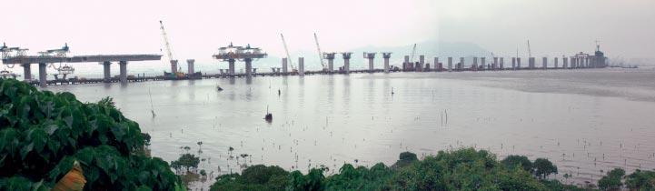 Part of the viaduct sections constructed with the help of launching gantries can be seen in various