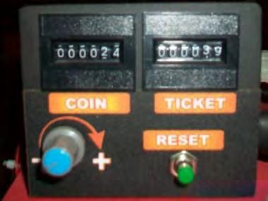 Power box Ground terminal Power switch Fuse socket Power socket COIN / TICKET MECH Coin counter Tickets counter Volume control Tickets reset button