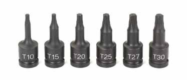 T20, T25, T27, T30 5 Pieces 3/8 Drive Star Sizes: T40, T45, T47, T50, T55 1 Piece 1/2 Drive Star Size: T60