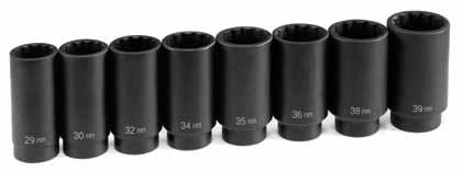1/2 Drive 12-Point xle/spindle Nut Impact Sockets No. 1708SN 1/2 Drive - 12 Point - xle/spindle Nut Socket Set This set contains eight (8) popular 12 point axle/spindle nut impact socket sizes.