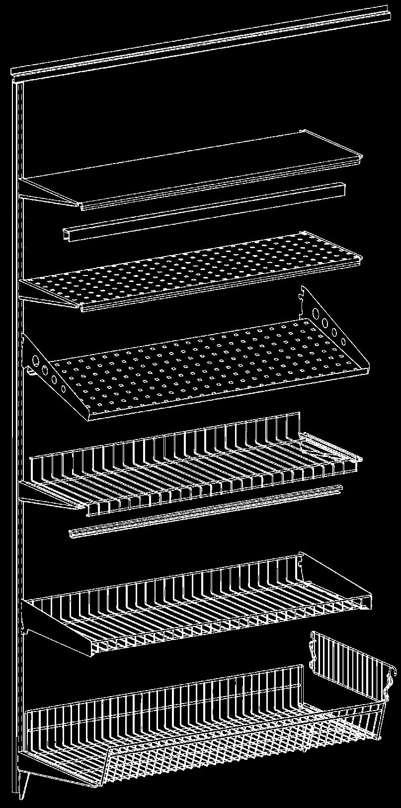 Sovella system shelving Shelves name size mm max load kg order No 9 Steel shelf 600 x 200 30 110 927 Steel shelf 900 x 200 30 010 087 Steel shelf 600 x 250 30 110 929 Steel shelf 900 x 250 30 010 088