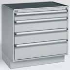 For other versions this is an option. All the drawer units are equipped with a lock. Choose the drawer unit according to your needs; with wheels, base or no base.