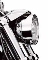 The Contoured Headlamp Trim Ring, introduced on the Screamin Eagle Road King model, is designed to visually reduce the space between the headlamp bulb and the headlamp housing for a sleek, custom