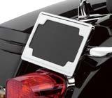 Framed Layback License Plate Mount Wrap your license plate in chrome. This mirror-finish license mount tips the plate back for a sleek appearance, and conceals the mounting hardware for a custom look.