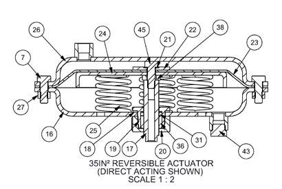 Illustration and Parts List Actuators 6 4 45 38 3 6 5 8 9 0 36 3 43 55IN Reversible Actuator (Direct