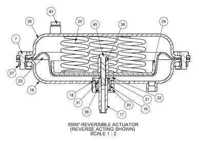 : 6 4 45 38 3 6 5 8 9 0 36 3 43 35IN Reversible Actuator (Direct Acting Shown) Scale : Bulletin IM-MK8-03