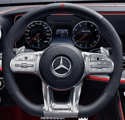 Options in Detail Steering Wheels AMG Performance steering wheel in Nappa leather (L6J) Standard on E 53 No-cost option on the E 63 S Features a flattened bottom section