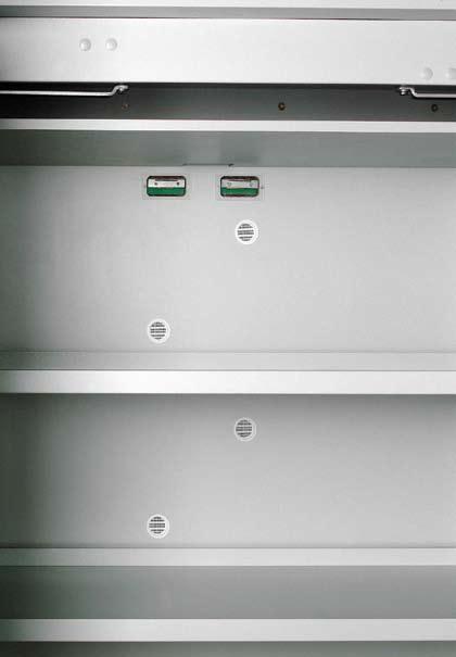 Interior fittings: - Shelves made from powder-coated sheet steel or stainless steel.