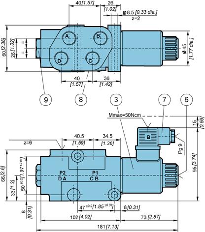 Directional control valves - Hydraulic components POCLAIN HYDRAULICS Features Hydraulic Size 6 Flow rate L/min [GPM] 50 [13.