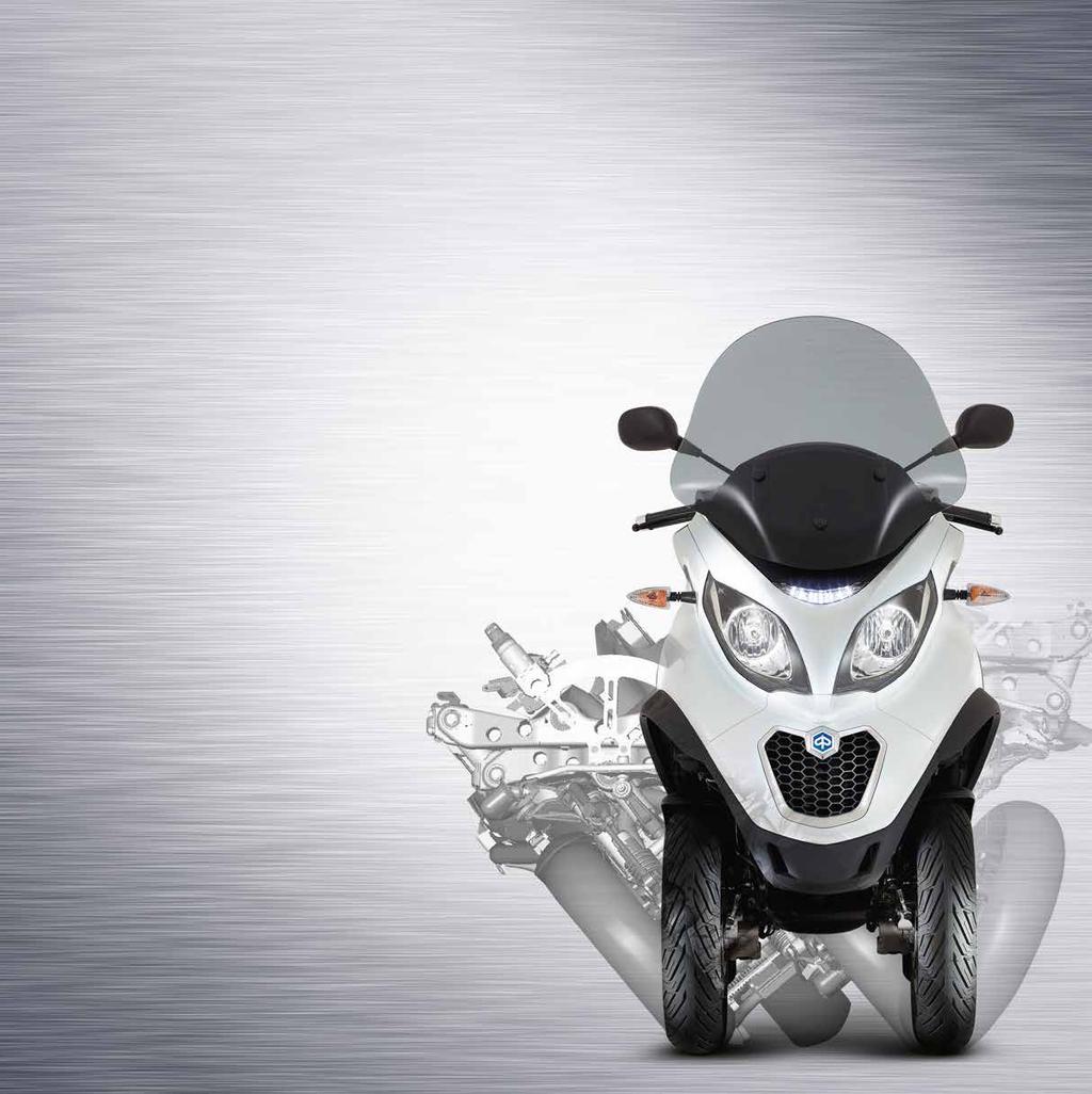 The Piaggio MP3 500 is the first and only three-wheeler equipped with an ABS braking system, developed specifically by Piaggio and Continental, to give