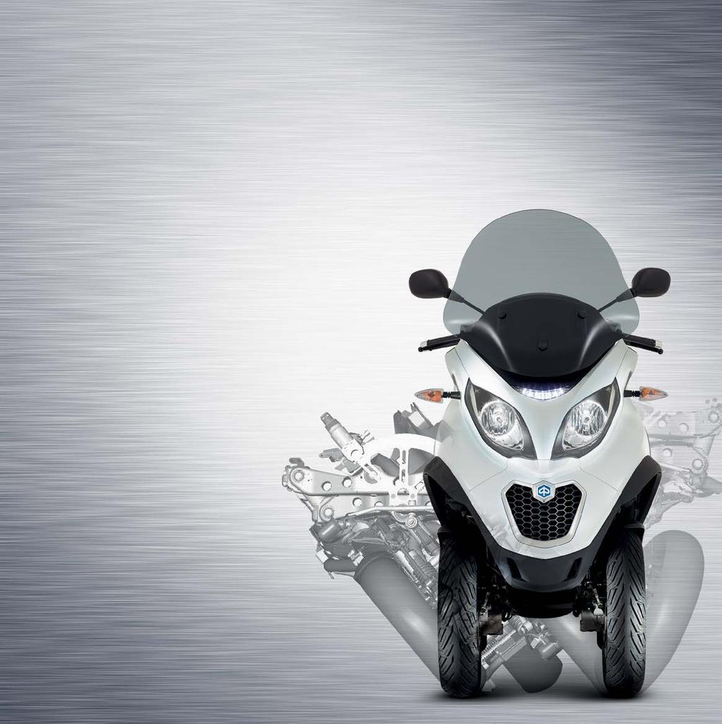 The Piaggio MP3 is the first and only threewheeler fitted with an ABS system, specifically developed by Piaggio together with Continental to guarantee maximum safety in all conditions and on all road