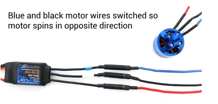 Note: if unsure of motor direction apply a small piece of tape on motor shaft. 6. Now that your motors are spinning, we ll set the correct direction for each motor.