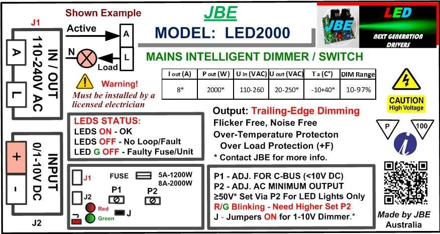 This DIMMER controller provides the required dim level for 110V, 220V & 240V AC lighting systems.